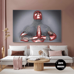 praying metal man with rose gold detail roll up canvas, stretched canvas art, framed wall art painting-1