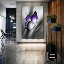 purple butterfly wall art, animal canvas art, living room wall decor, roll up canvas, stretched canvas art, framed wall