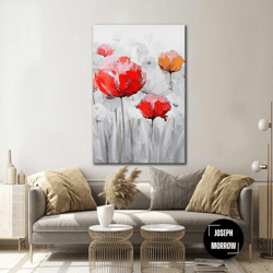 red flower wall art, nature canvas art, living room wall decor, roll up canvas, stretched canvas art, framed wall art pa
