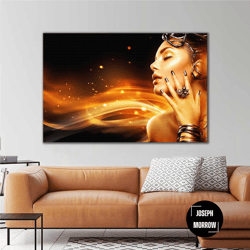 red lipstick and pearl ring blindfolded woman model decoration hairdresser roll up canvas, stretched canvas art, framed