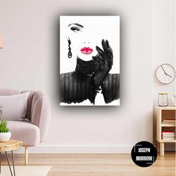 red lipstick woman pattern abstract roll up canvas, stretched canvas art, framed wall art painting