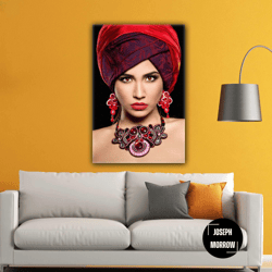 red scarf women's earrings choker lipstick roll up canvas, stretched canvas art, framed wall art painting