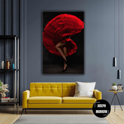 red skirt women dance music high heels roll up canvas, stretched canvas art, framed wall art painting