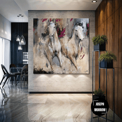 running white horses oil paint effect decor nobility roll up canvas, stretched canvas art, framed wall art painting