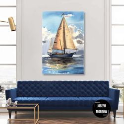 sailboat wall art, nature canvas art, sea wall decor, roll up canvas, stretched canvas art, framed wall art painting