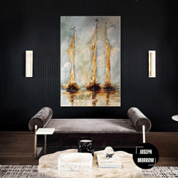 sailboat wall art, seagull canvas art, nature wall decor, roll up canvas, stretched canvas art, framed wall art painting