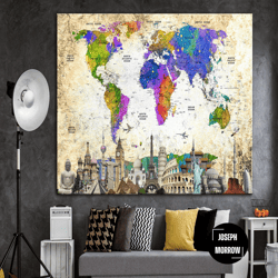 3rd anniversary gift antique world map colorful art parents wedding gift travel world map creative decoration multi pane