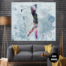 abstract golf player poster canvas golf player silhouette wall art multi panel print golf player print gift for men spor