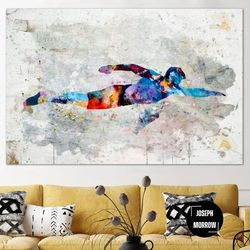 abstract swimmer print on canvas sportsman poster swimming print multi panel wall art watercolor style art print for lak