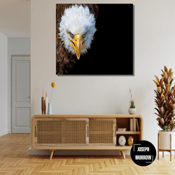 angry north american bald eagle on black background eagle ready to hang canvas, eagle wall decoration eagle canvas wall