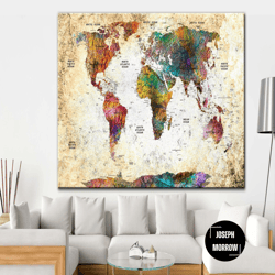 antique world map beige multi panel art guest room wall art decor parents wedding gift minimal art office decor gift for