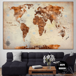 beige world map print vintage map of the world multi panel print original office wall hanging decor textured map print f
