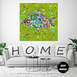 colorful fish print on canvas abstract fish on green background original fish wall hanging decor for living room