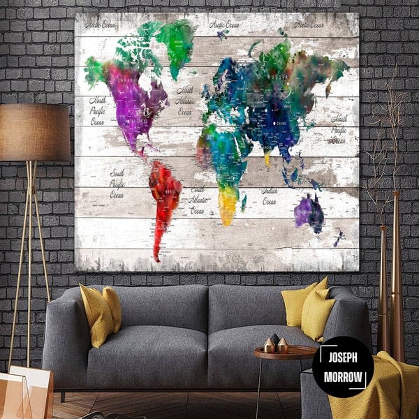 Colorful World Map Photo Geogaphy Decor World Map Print On C | Inspire ...