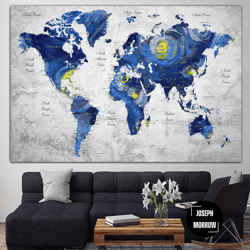 colorful world map van gogh style original wall hanging print the starry night style blue poster for bedroom