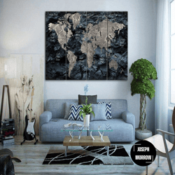 dark original world map travel print contemporary photo print set multi panel wall art map photo print living room wall