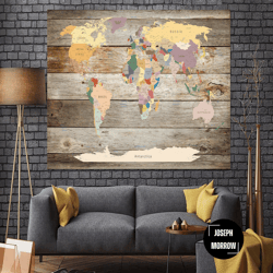 large push pin world map rustic map decor beige map print frameless wall art set photo printing map living room art phot