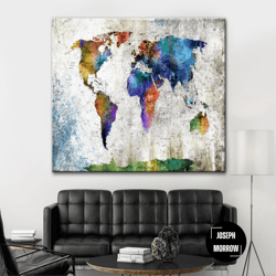 large world map print canvas colorful world map poster wanderlust map of the world print adventure map poster wall hangi
