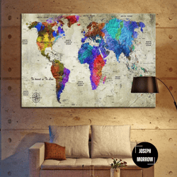large world map print on canvas colorful map of the world poster multi panel wall art gift for travelers educational pri