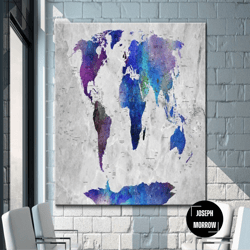 map of the world on canvas purple print gray background blue print frameless wall art set world map print art canvas pri