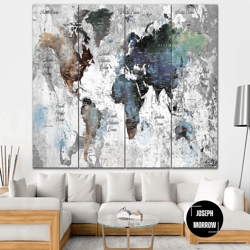 multi panel map print stylize colorful world map watercolor wall art wall hanging decor for office