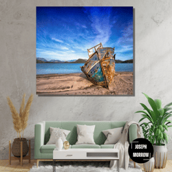 old boat on the beach canvas wall art,beach wall art,beach canvas,sea landscape,nature landscape,canvas print,boat wall