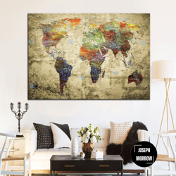 old stylize world map vintage print colorful poster photo print set multi panel canvas art for living room decor wall ar