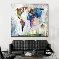 original colorful world map print on canvas colorful travel map poster watercolor house print multi panel creative art f