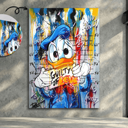 scrooge mcduck pop art, money, mural art print, duck pop art, comic, cartoon canvas, framed