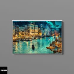 venice italy gondola venetian lagoon painting abstract framed canvas poster print homeoffice room