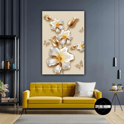 3d looking pearl butterfly flower modern decorative roll up canvas, stretched canvas art, framed wall art painting