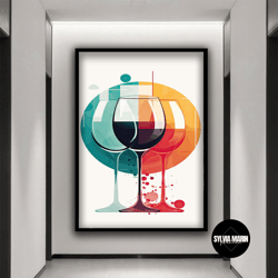glass goblets wall decoration, wine glass modern art, kitchen painting, ready to hang framed wall decoration, housewarmi