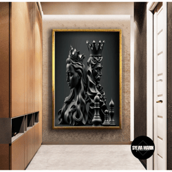 king and queen chess design canvas print wall decor, wall art canvas, ready to hang canvas painting, canvas gift, canvas