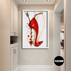 red high heels canvas print, heart and arrow heels wall decor, wall art canvas, ready to hang canvas painting, canvas gi