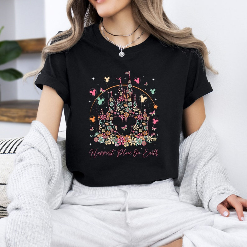 Comfort Colors Happiest Place on Earth T Shirt, Disneyland Floral Castle Shirt, Mickey Balloon Shirt, Magical Kingdom Shirt, Castle Shirt3.jpg