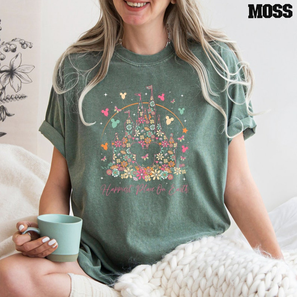 Comfort Colors Happiest Place on Earth T Shirt, Disneyland Floral Castle Shirt, Mickey Balloon Shirt, Magical Kingdom Shirt, Castle Shirt4.jpg