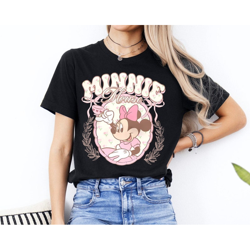 Vintage Minnie Mouse Pink Tea Shirt, Minnie est. 1928 Shirt, Disney Girl Birthday Shirt, Disneyland Shirt, Disney Floral Shirt, Disney World2.jpg