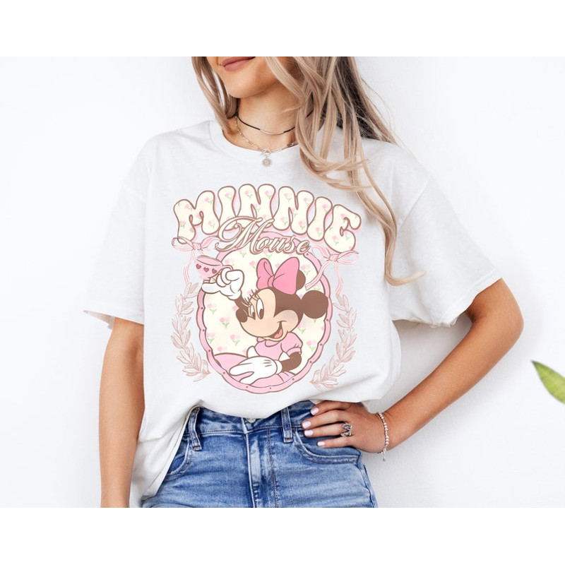 Vintage Minnie Mouse Pink Tea Shirt, Minnie est. 1928 Shirt, Disney Girl Birthday Shirt, Disneyland Shirt, Disney Floral Shirt, Disney World3.jpg