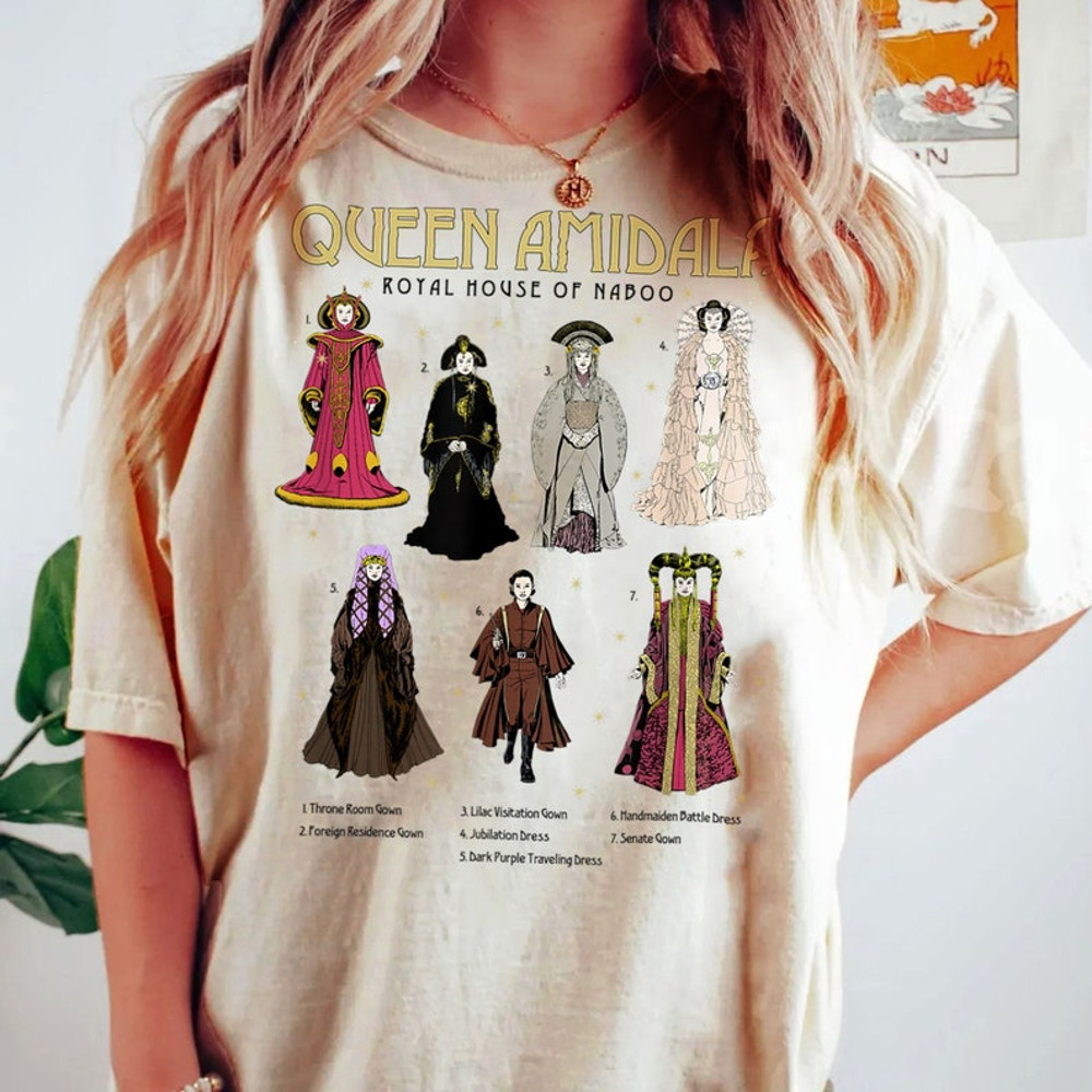 Retro Star Wars Queen Amidala Gowns Textbook Poster Shirt, Galaxy'S Edge, Disneyland Trip, Star Wars Day, Walt Disney World Tee1.jpg