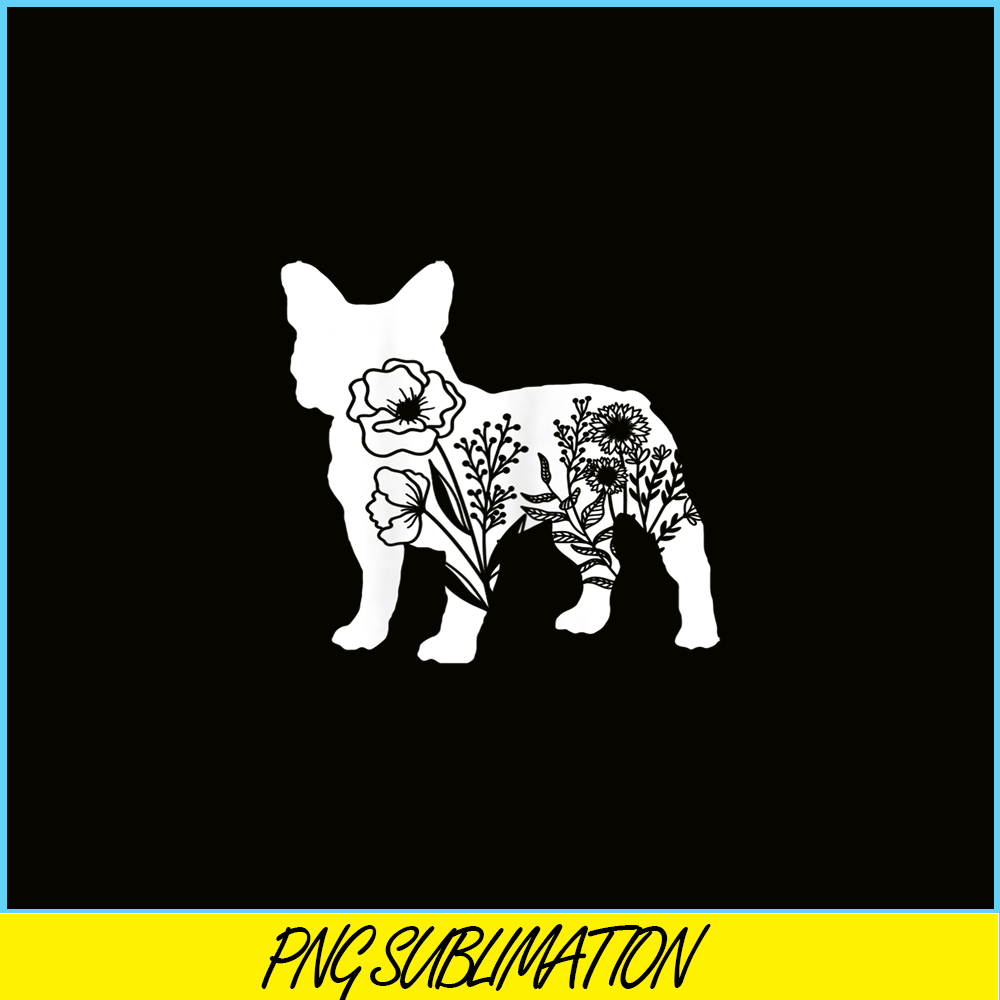 HL16102332-Floral French Bulldog PNG, Dog Lover PNG, Bulldog Mascot PNG.png