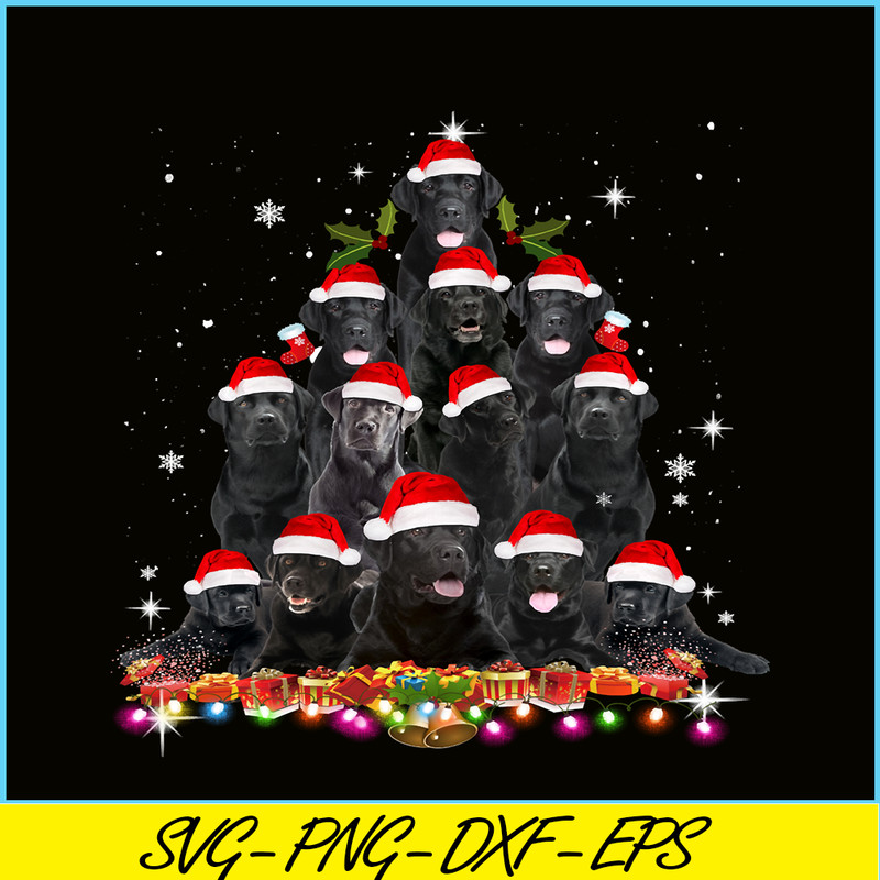 PNG141023102-Black Lab Christmas Tree Dog Santa Xmas Tee Funny Pajamas Long Sleeve T-Shirt Png.png