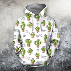Cacti Pots White Shirt All Over Print 3D Hoodie