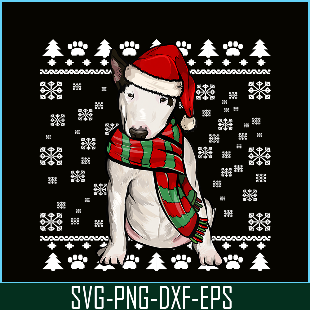 PNG141023112-Bull Terrier Dog Santa Hat Xmas Ugly Christmas T-Shirt Png.png