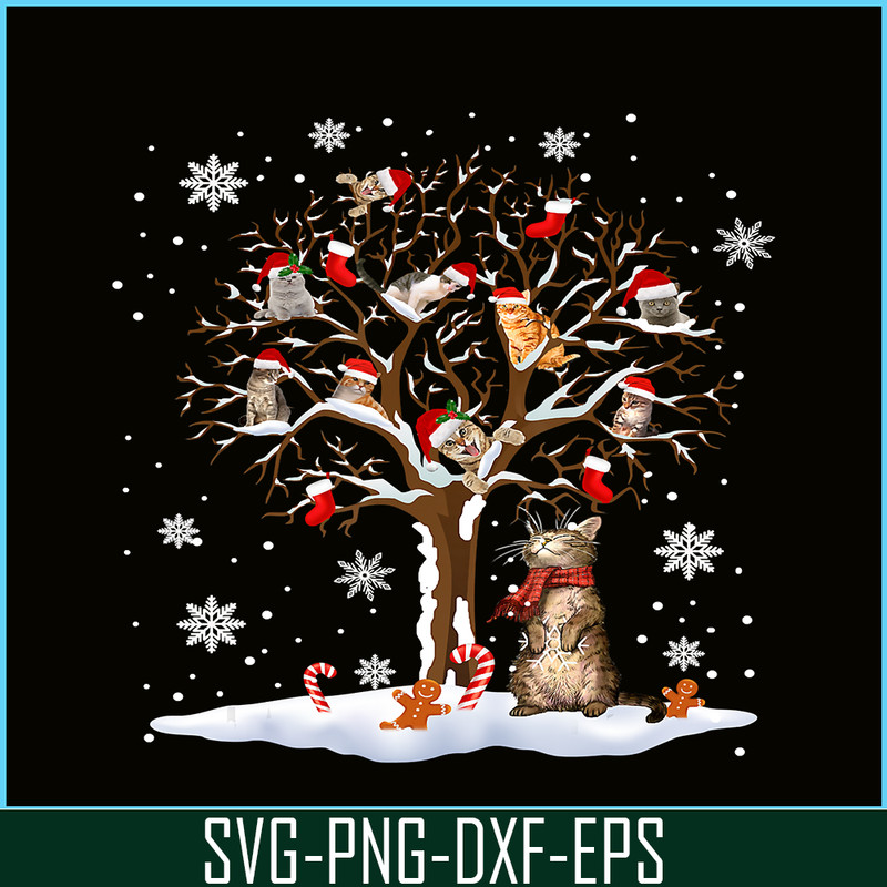 PNG141023121-Cats In Snow Tree Winter Christmas Santa Hat X-mas Gift T-Shirt Png.png