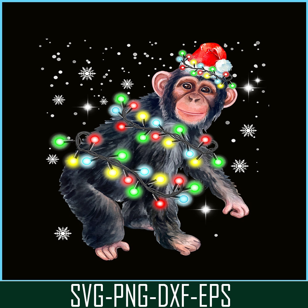 PNG141023131-Chimpanzee Monkey Christmas Color Lights Xmas Santa Hat Gift T-Shirt Png.png