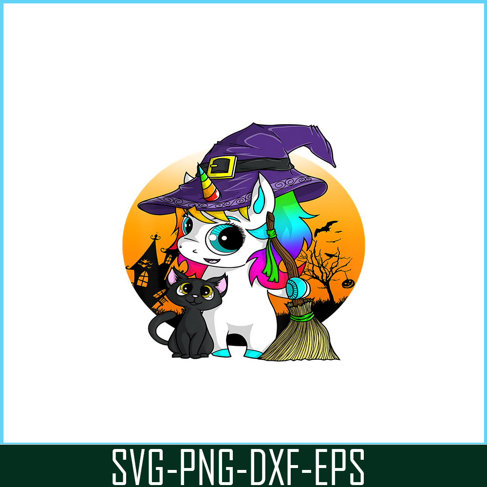 PNG14102369-Unicorn Witch Halloween Black Cat Orange Moon Graphic T-Shirt Png.png