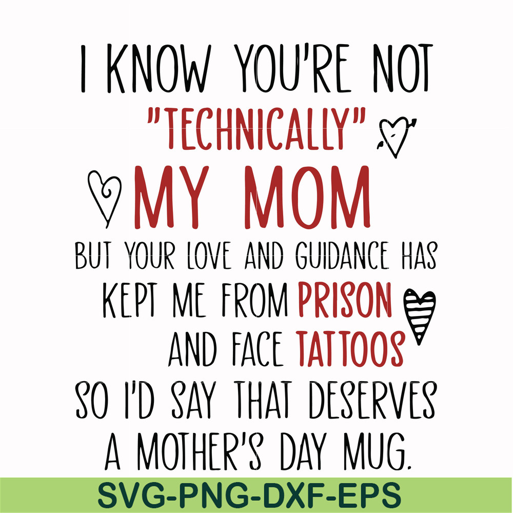 FN000539-I know you're not technical my mom but your love and guidance has kept me from prison and face tattoos so I'd say that deserves a mother's day mug svg,