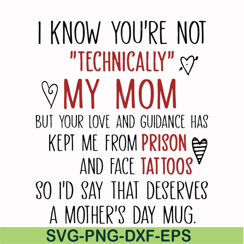 FN000539-I know you're not technical my mom but your love and guidance has kept me from prison and face tattoos so I'd say that deserves a mother's day mug svg,