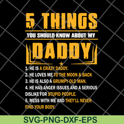 5 things you should know about my daddy fathers day svg, png, dxf, eps digital file ftd09062116