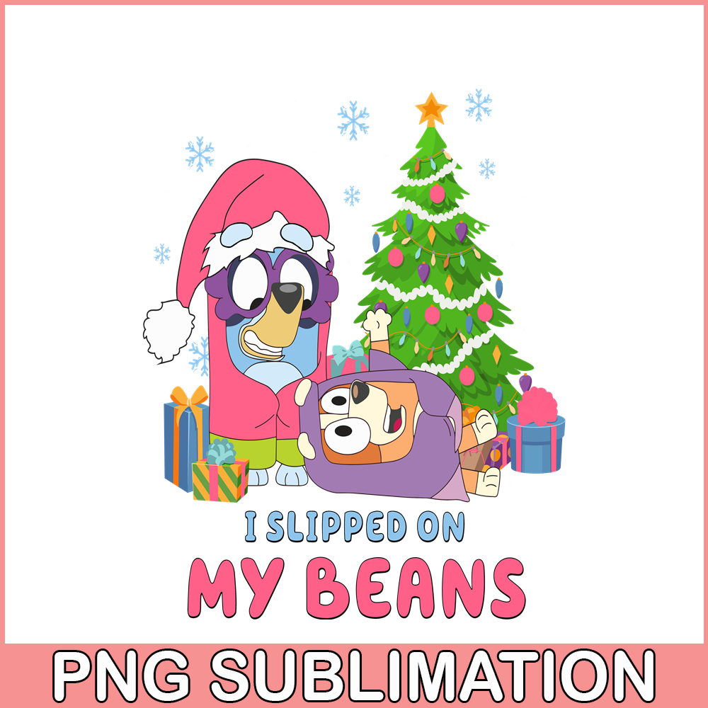 CRM13112309-Bluey Slipped On My Beans PNG, Christmas Tree PNG, Bluey And Christmas Gift PNG.png